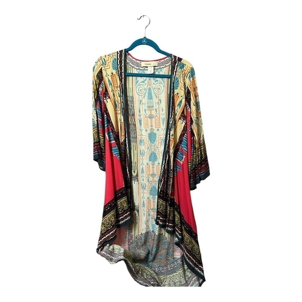 Yahada high low drape front kimono, 3/4 bell sleeve-L